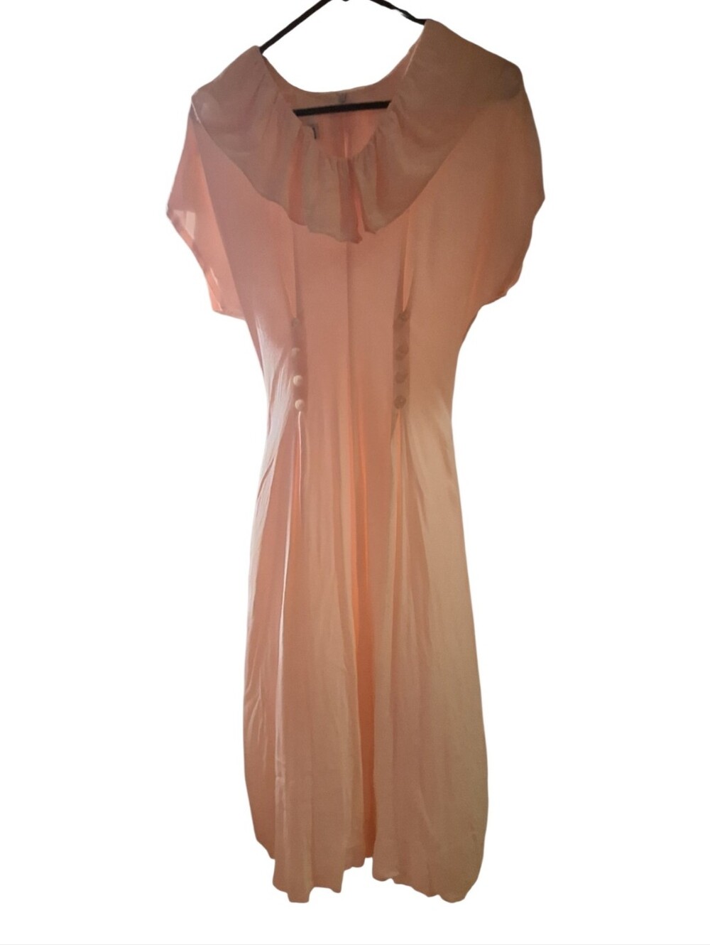 Vtg 80s Cottagecore Floral Button Front Midi Dress Peach Prairie DRESS 10 Ruffle - Picture 2 of 9